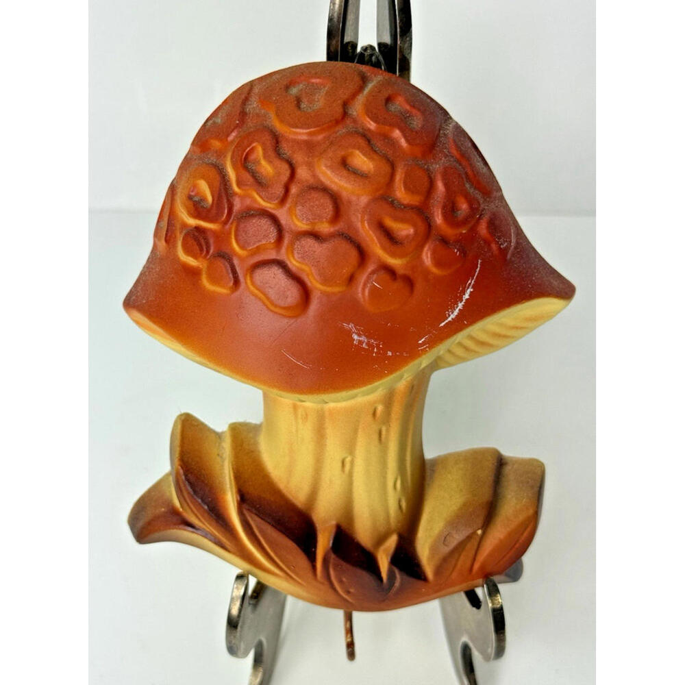 Vtg Mushroom Chalkware w/Hook 70s Wall Kitsch Decor Orange Brown Single - Picture 10 of 13